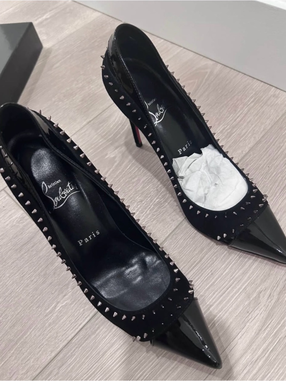 Christian Louboutin Black Studded Pointed-Toe Pumps
